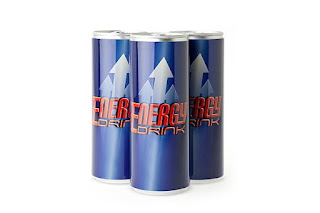 3 cans of energy drinks in a blue color with a white background